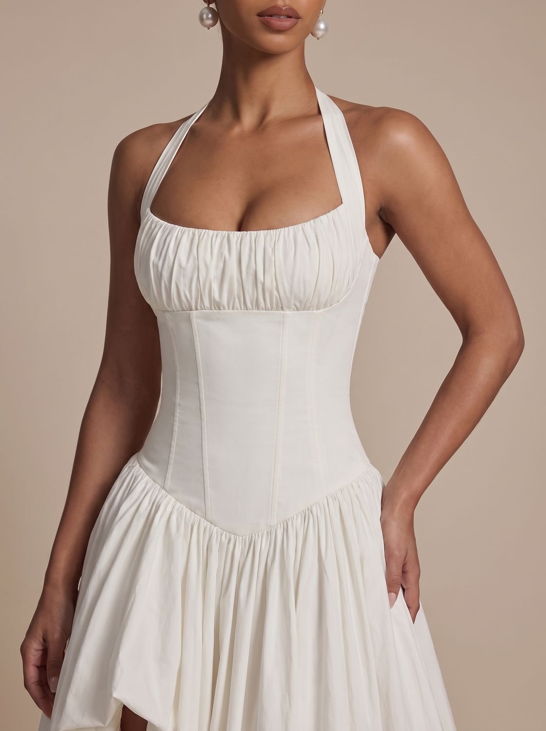 Women's Sculpted Halter Maxi Dress Thigh-High Side Split Voluminous Skirt