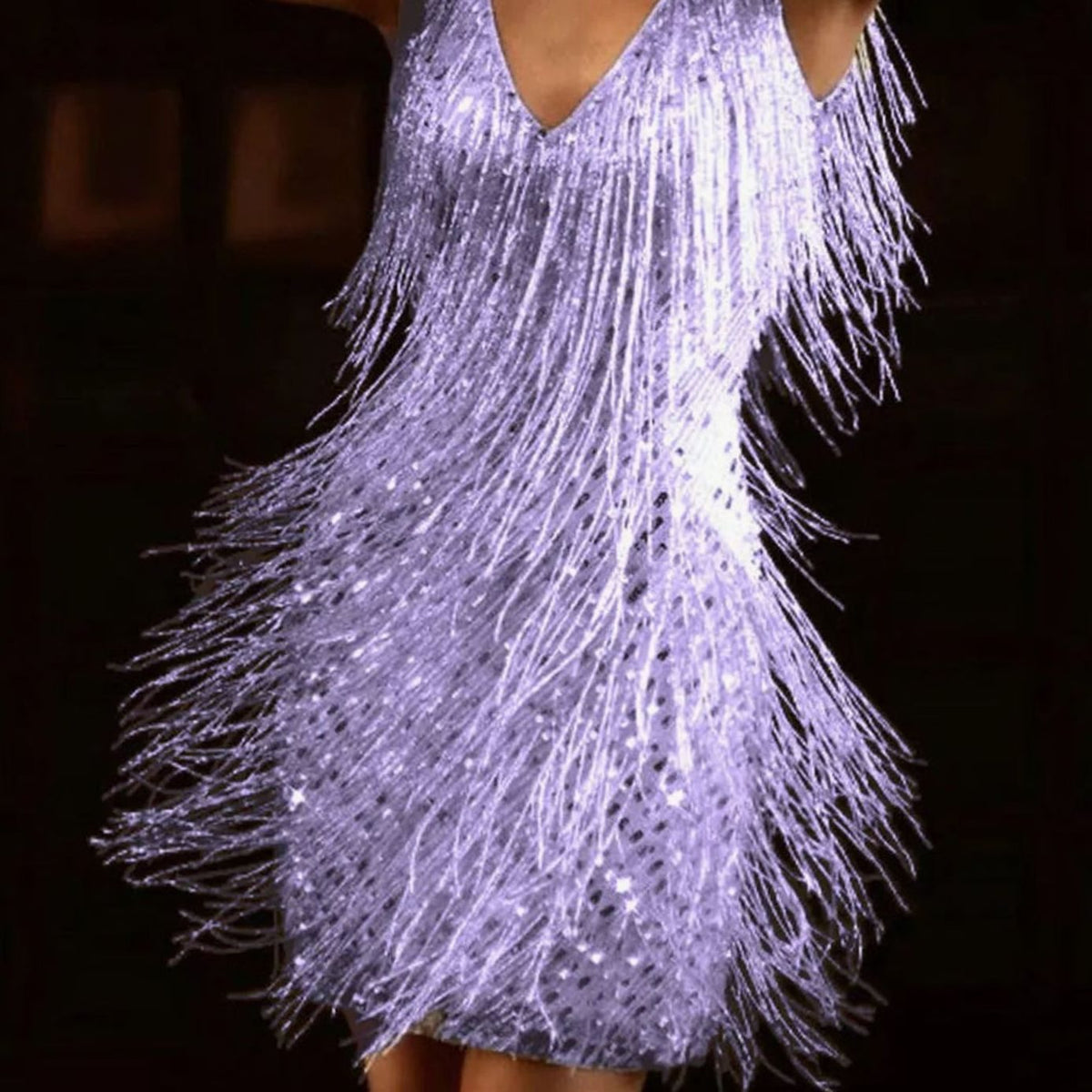 Women's Sequin Fringe Deep V-Neck Sleeveless Mini Dress Glamorous - Purple