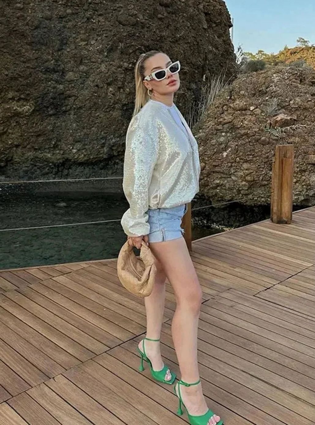 Women's Sequin Ivory Zip-Up Light Bomber Jacket