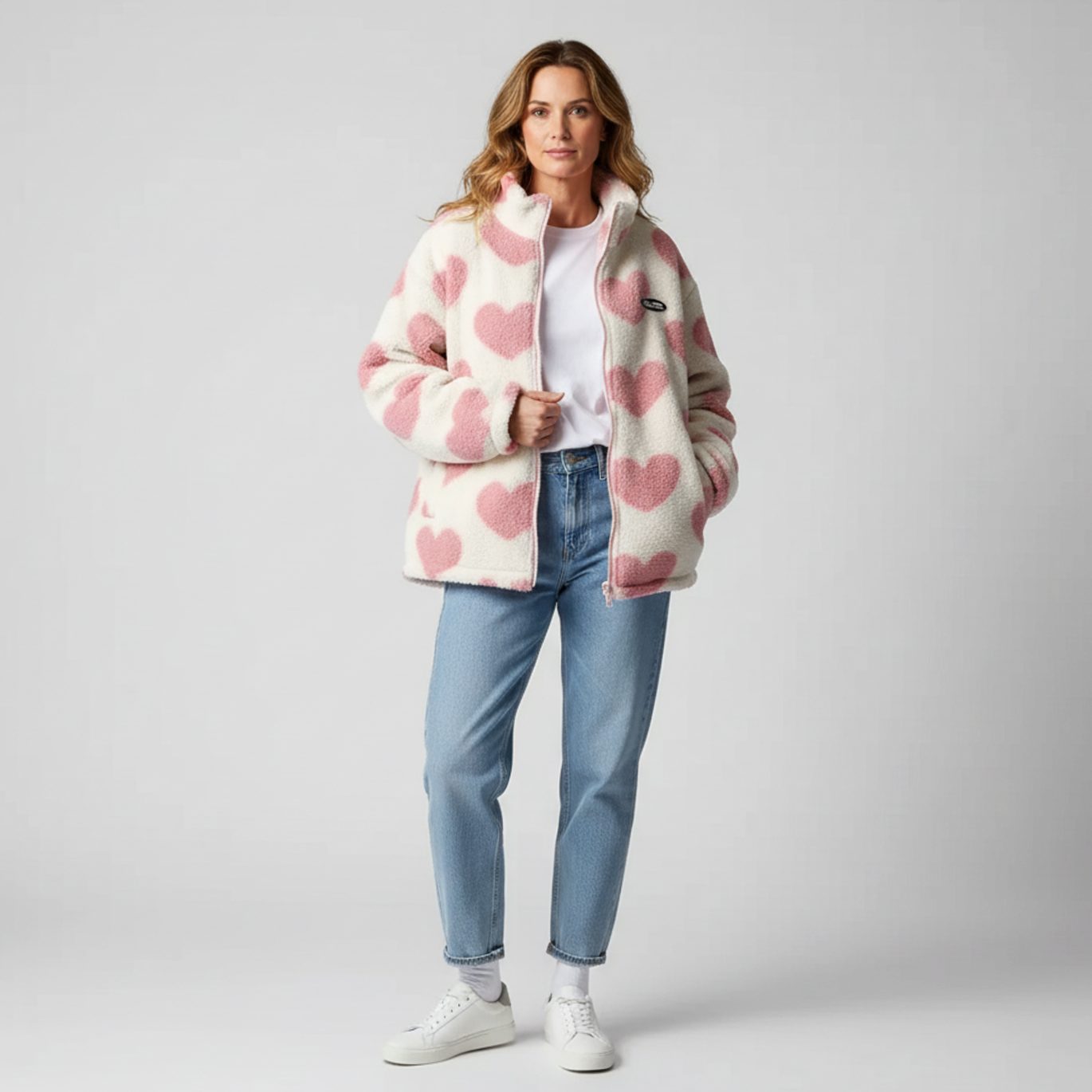 Women's Sherpa Fleece Full-Zip Heart Print Jacket