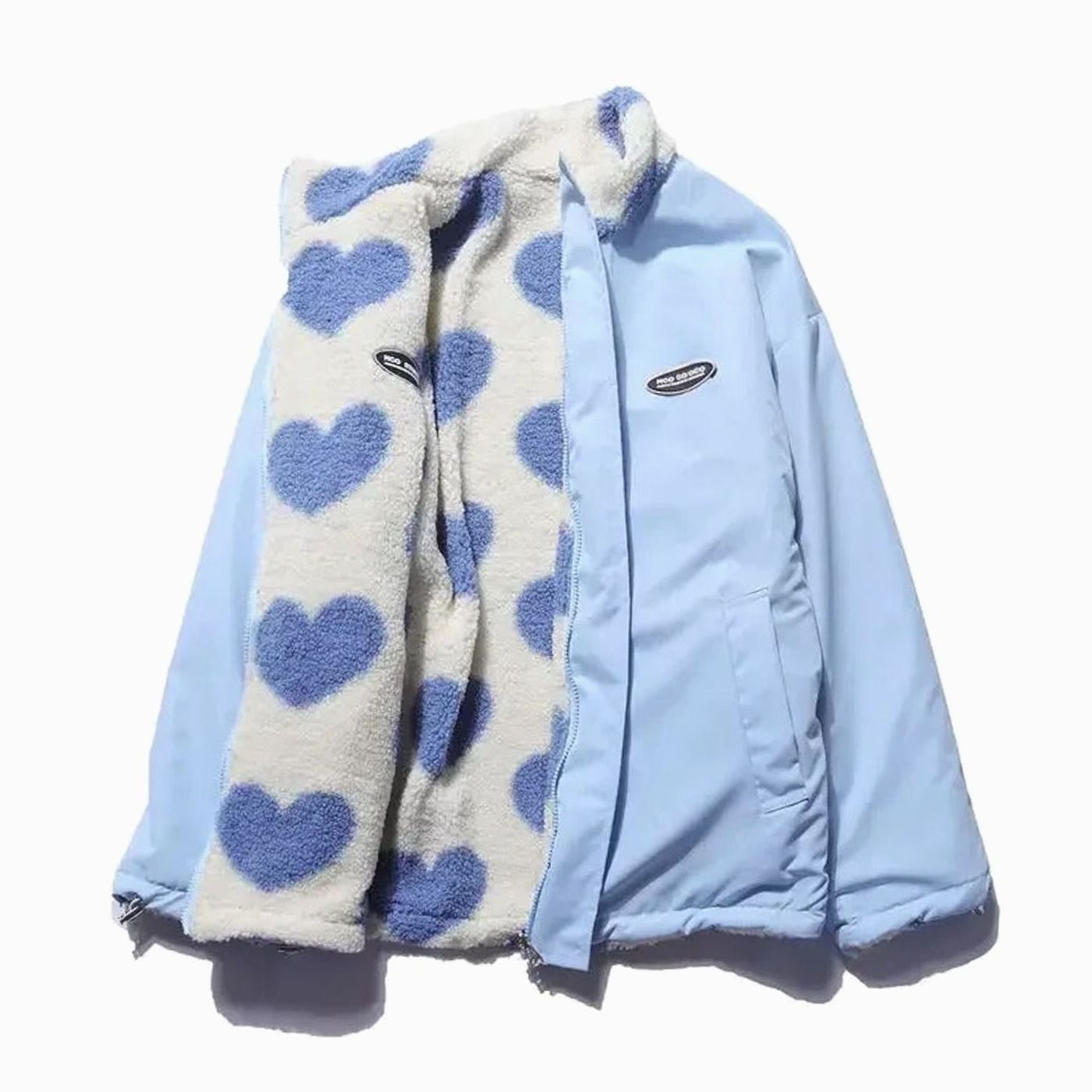 Women's Sherpa Fleece Full-Zip Heart Print Jacket - Blue