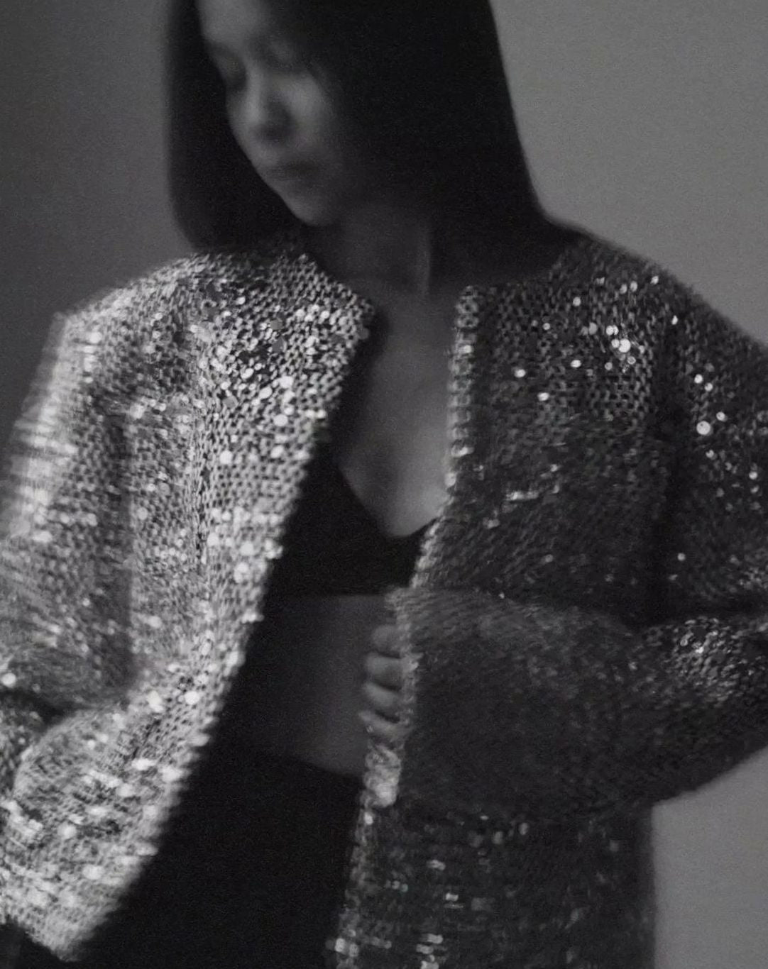 Women's Silver Sequin Cropped Blazer for Dress