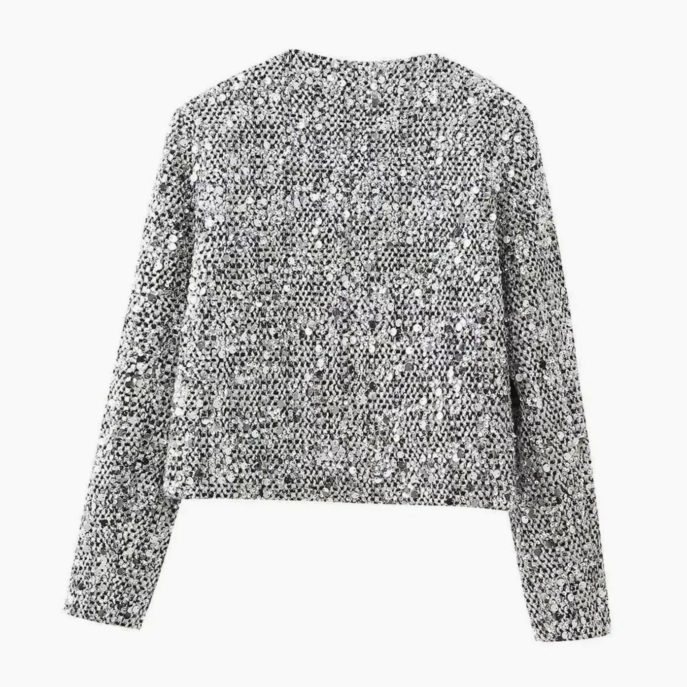 Women's Silver Sequin Cropped Blazer for Dress