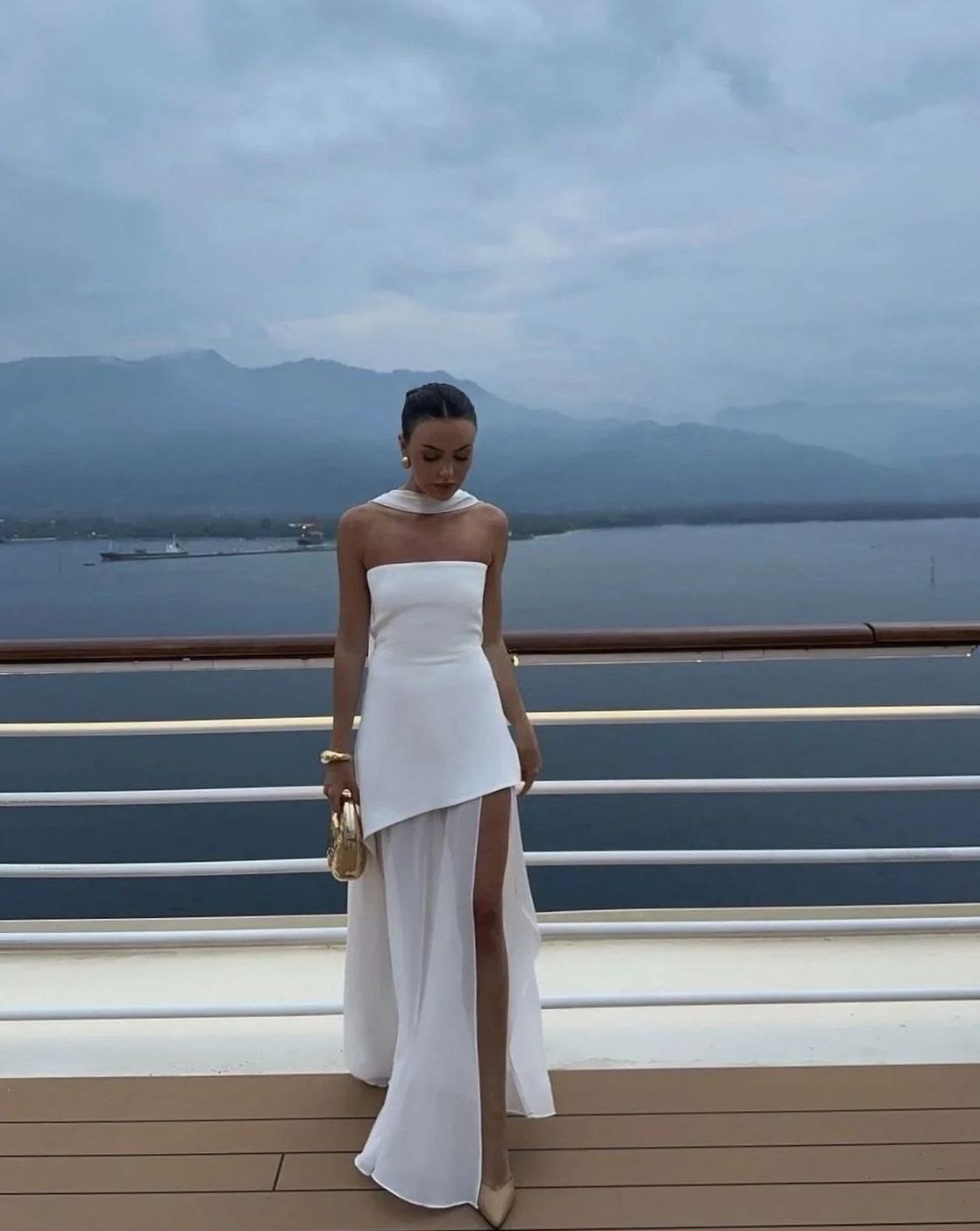 Women's Sleeveless Asymmetric Bustier Wedding Guest Maxi Dress