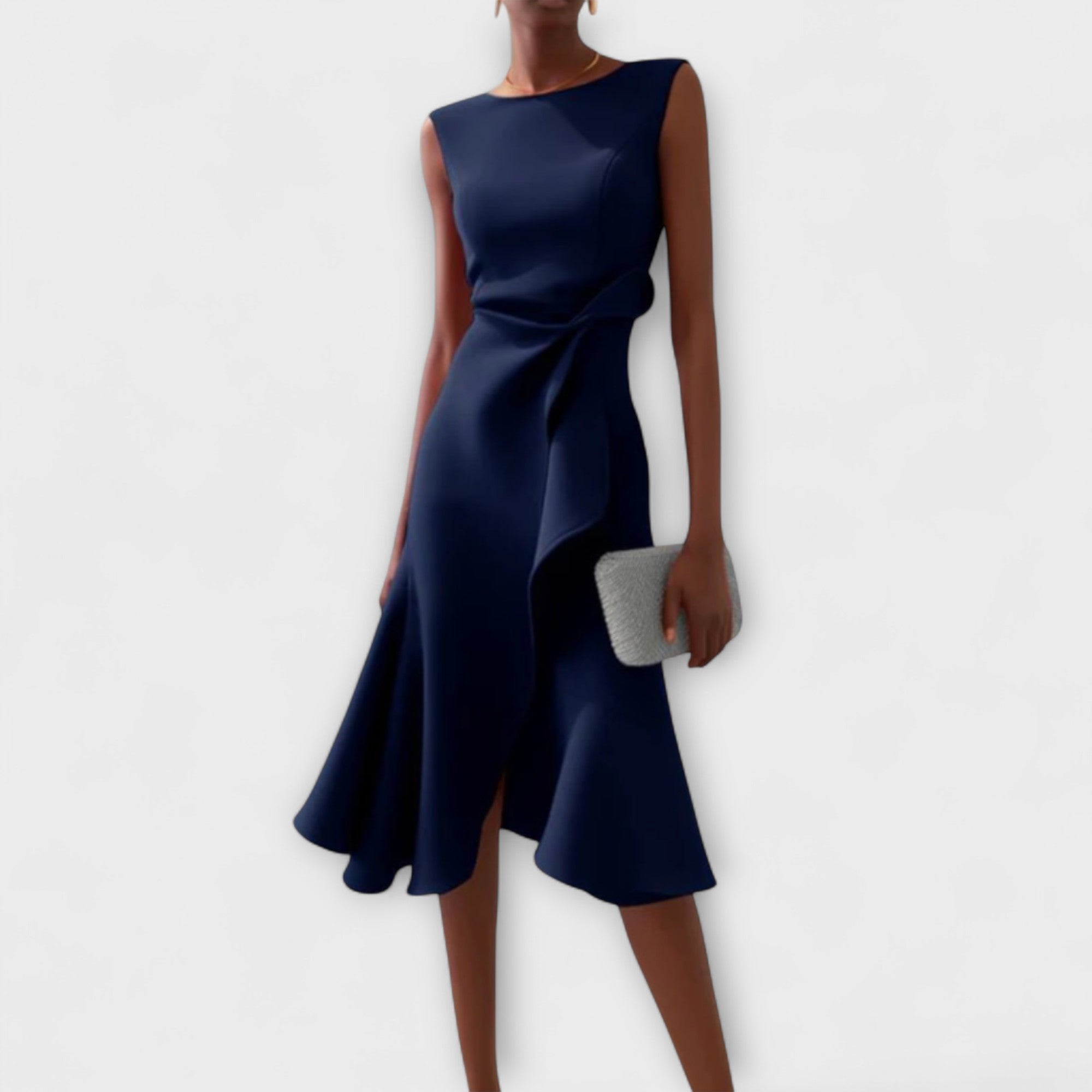 Women's Sleeveless Asymmetric Draped Midi Dress - Donker blauw
