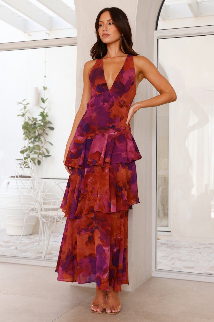 Women's Sleeveless Deep V-Neck Ruffled Tiered Maxi Dresses