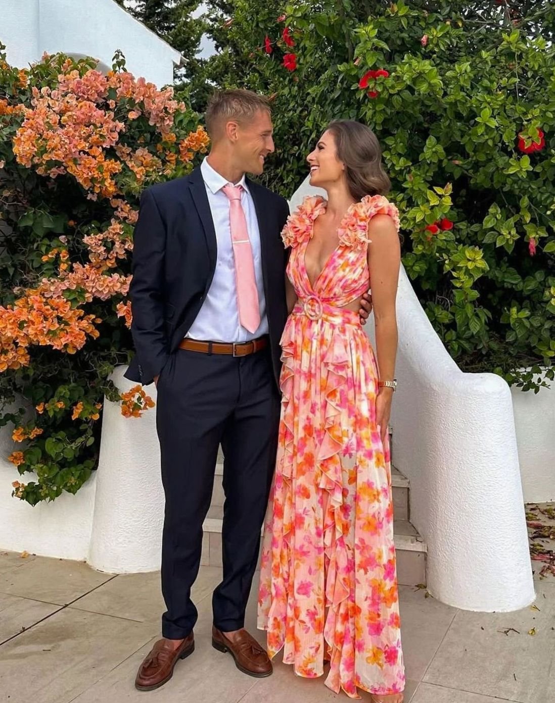 Women's Sleeveless Floral Print Deep-V Ruffle Maxi Dress