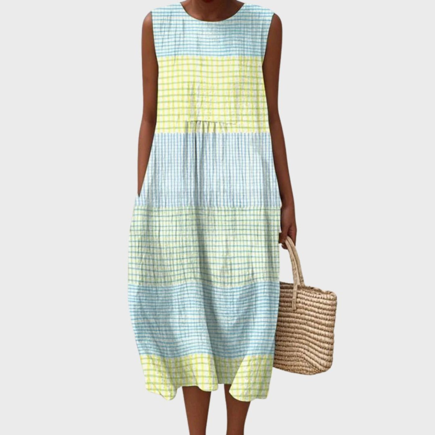 Women's Sleeveless Linen Tiered Midi Dress - Light Blue