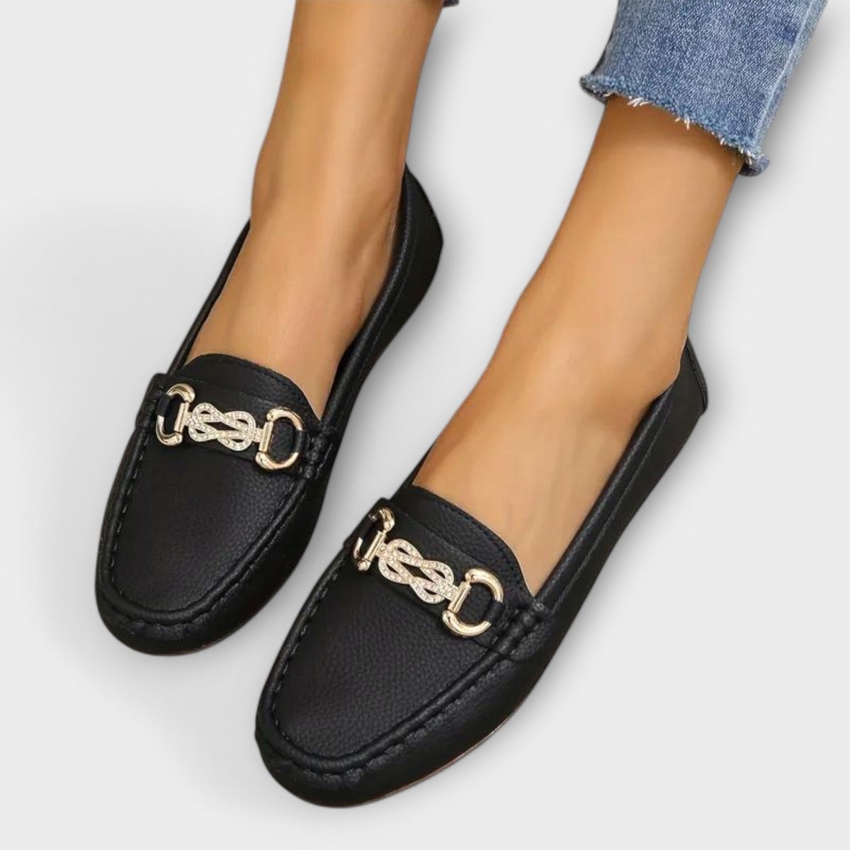 Women's Slip-On Flat Loafers Gold Chain Detail