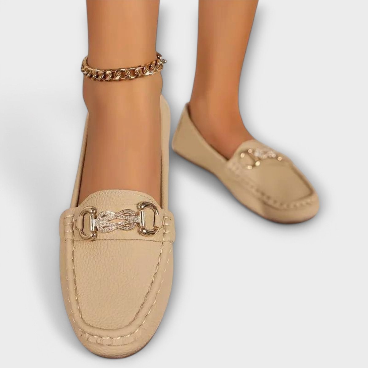 Women's Slip-On Flat Loafers Gold Chain Detail
