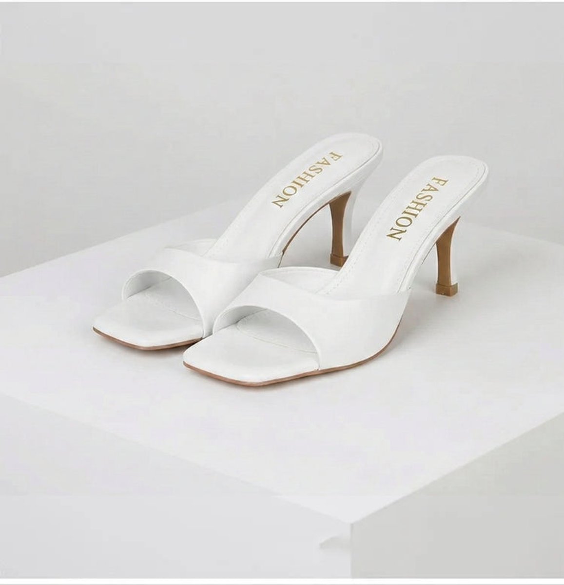 Women's Slip-On Square-Toe Stiletto Heel Comfort Sandals - White