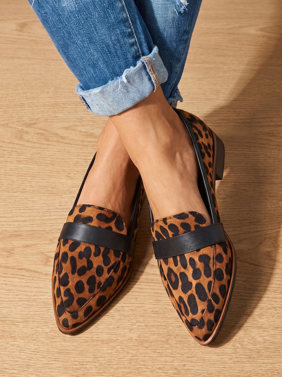 Women's Soft Suede Pointed-Toe Orthopedic Comfort Loafers - Leopard Print
