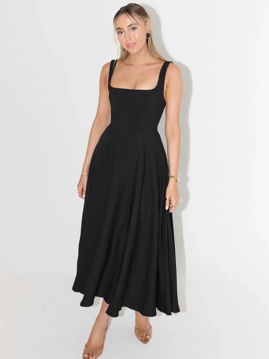Women's Square-Neck Fit-and-Flare Sleeveless Midi Dress