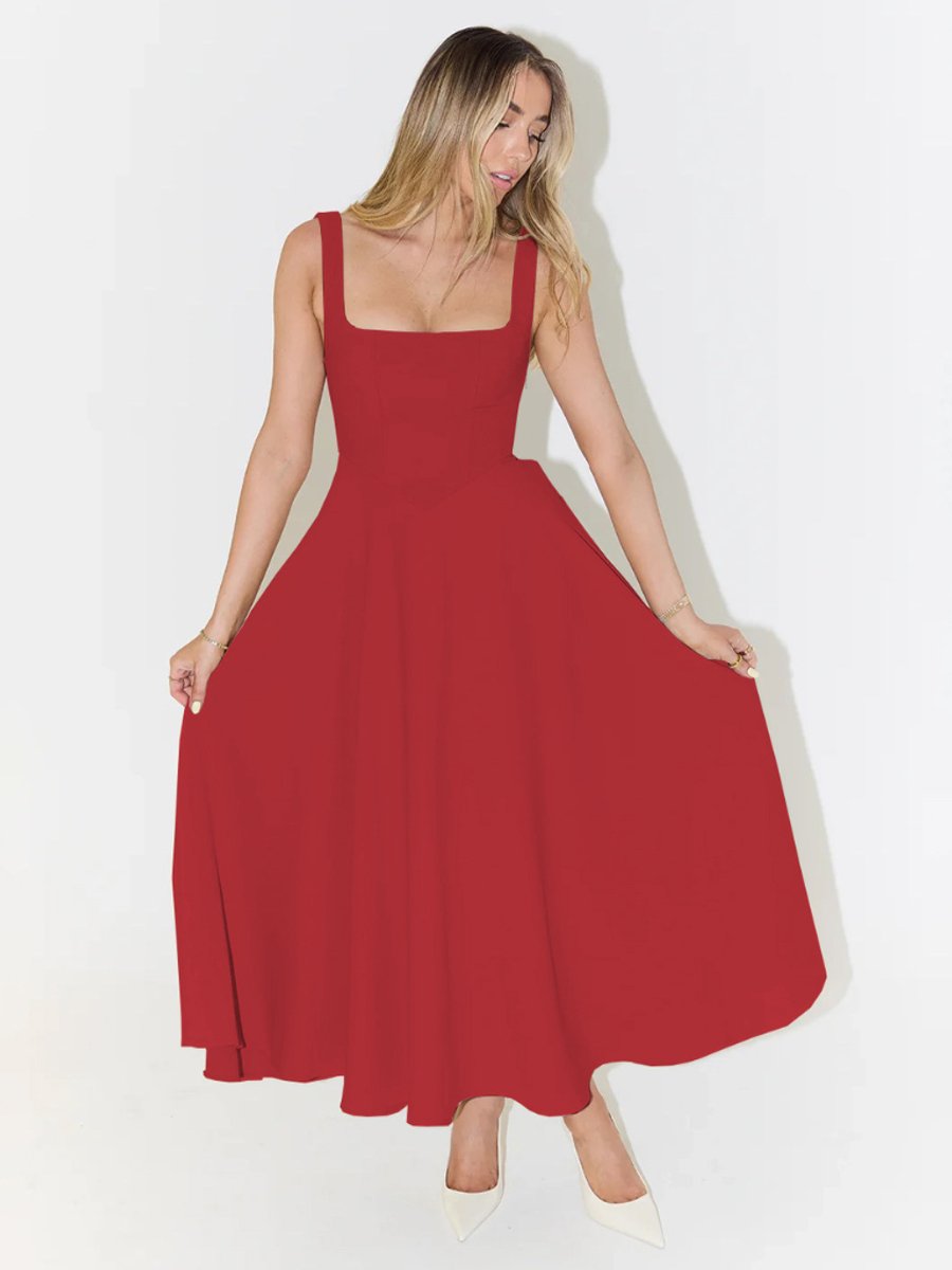 Women's Square-Neck Fit-and-Flare Sleeveless Midi Dress