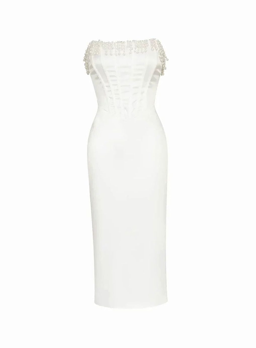 Women's Strapless Pearl-Trim Corset Midi Dress Ivory