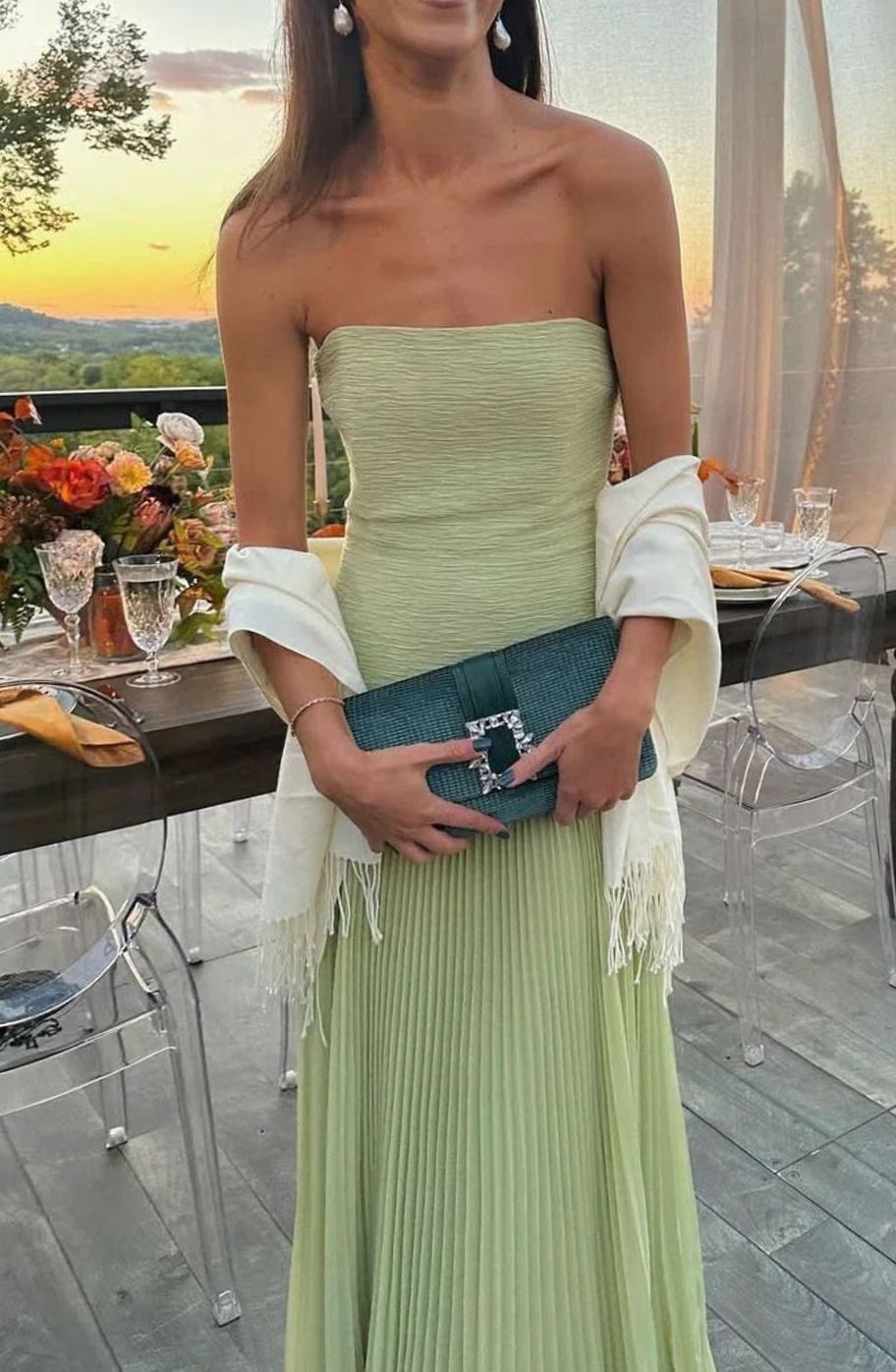 Women's Strapless Pleated Maxi Dress