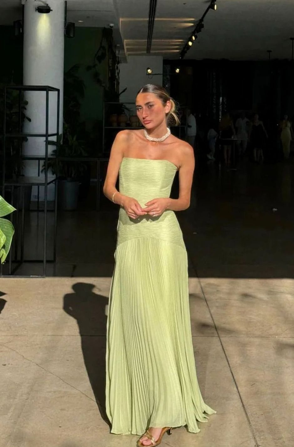 Women's Strapless Pleated Maxi Dress