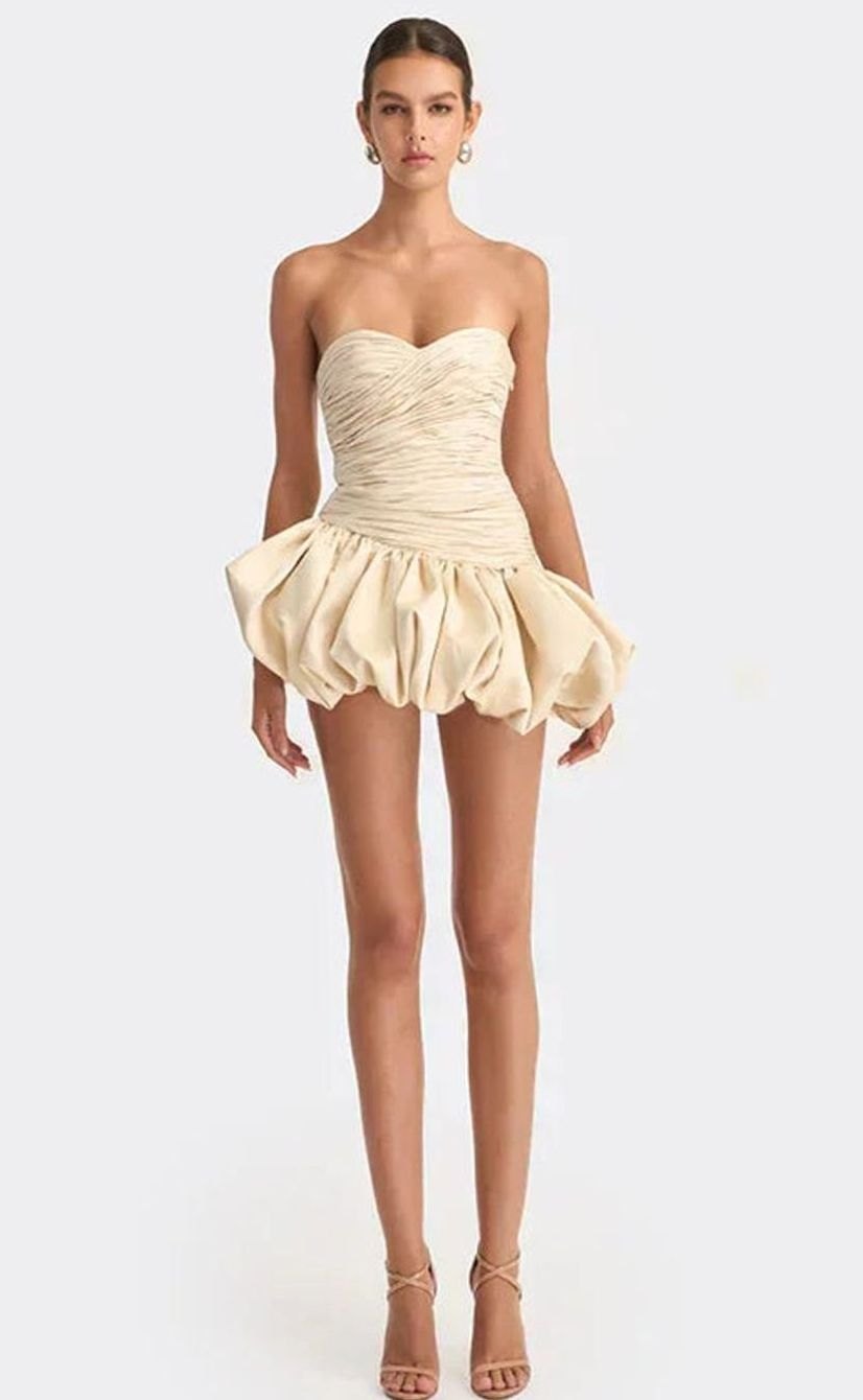 Women's Strapless Ruched Balloon-Hem Formal Mini Dress