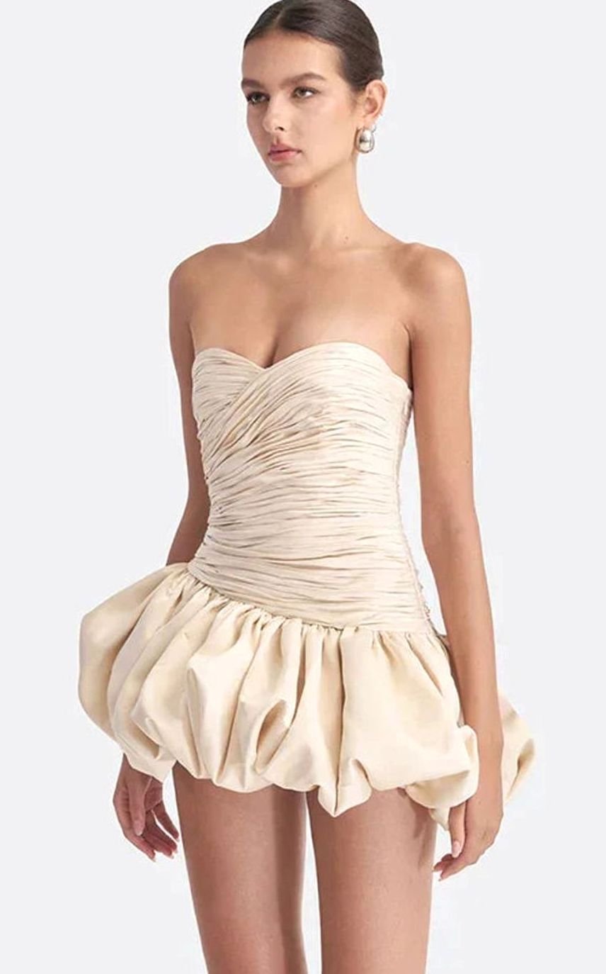 Women's Strapless Ruched Balloon-Hem Formal Mini Dress