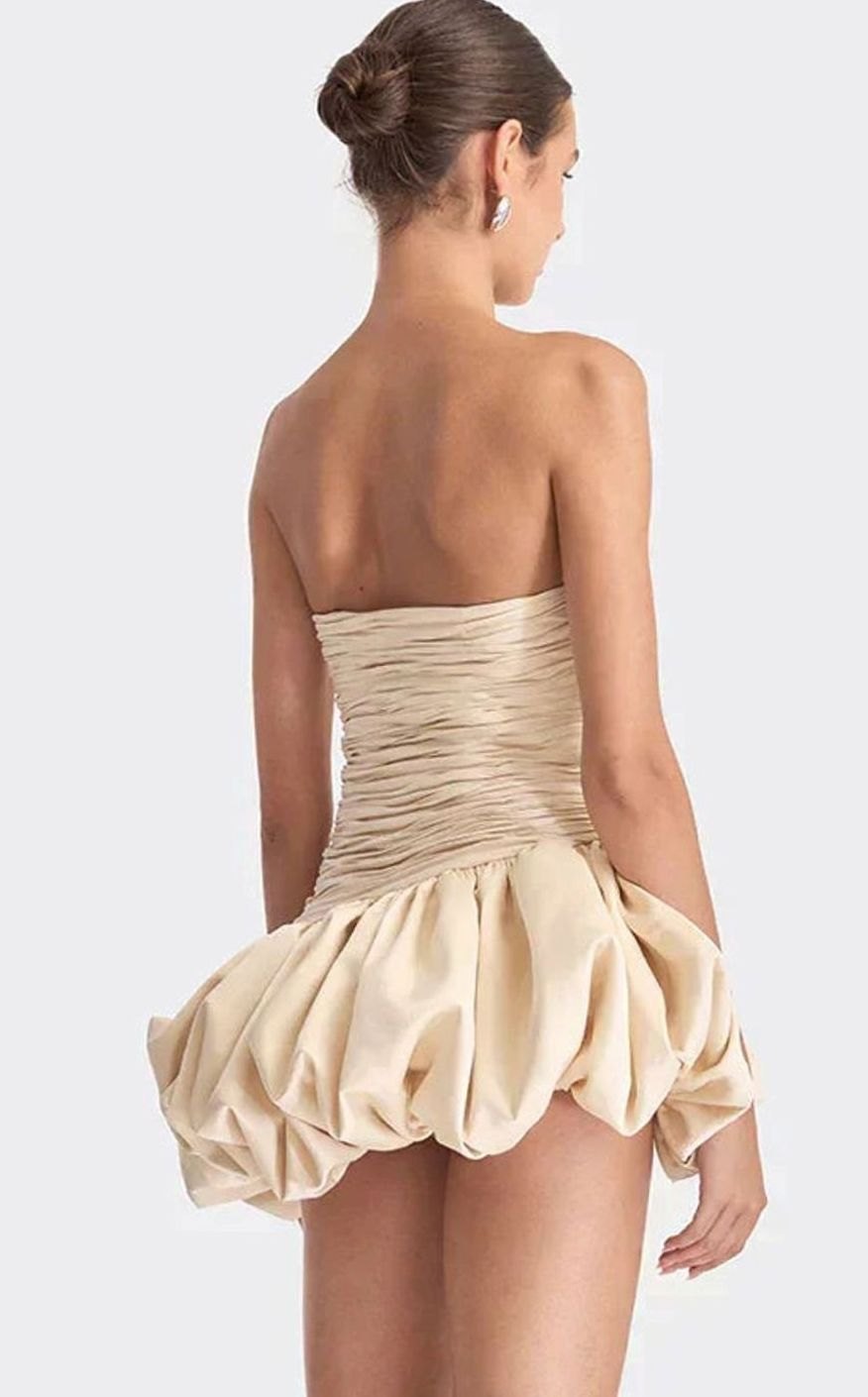 Women's Strapless Ruched Balloon-Hem Formal Mini Dress
