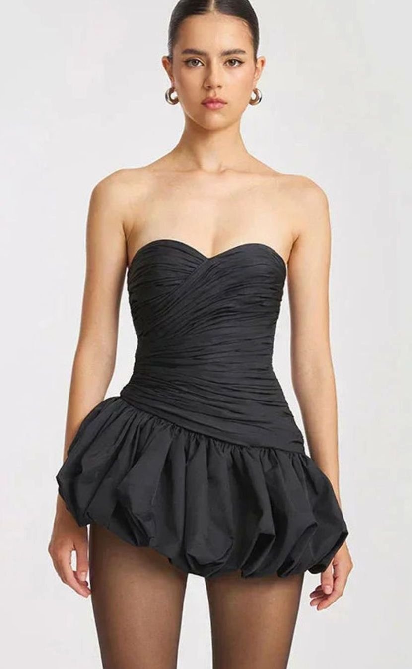 Women's Strapless Ruched Balloon-Hem Formal Mini Dress