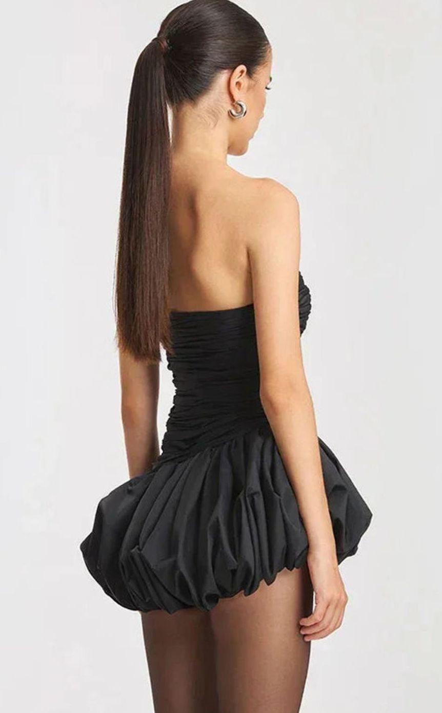 Women's Strapless Ruched Balloon-Hem Formal Mini Dress