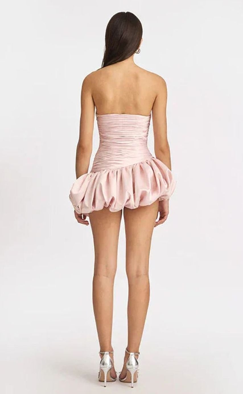Women's Strapless Ruched Balloon-Hem Formal Mini Dress