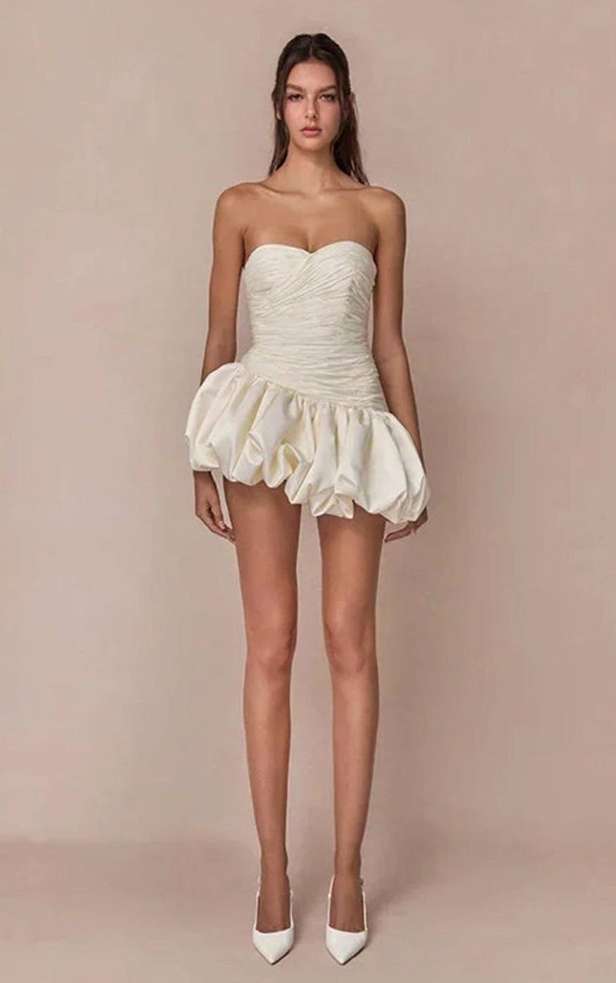 Women's Strapless Ruched Balloon-Hem Formal Mini Dress - Ivory