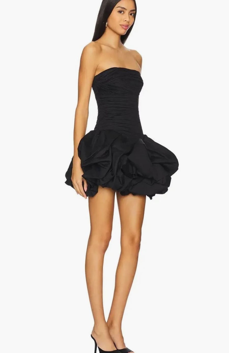 Women's Strapless Ruched Bubble-Hem Formal Mini Dress, White