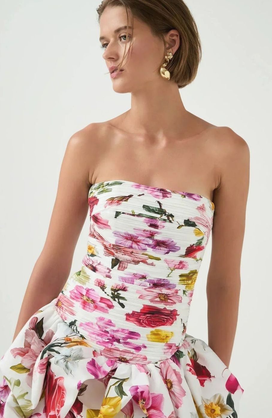 Women's Strapless Ruched Bubble-Hem Formal Mini Dress, White