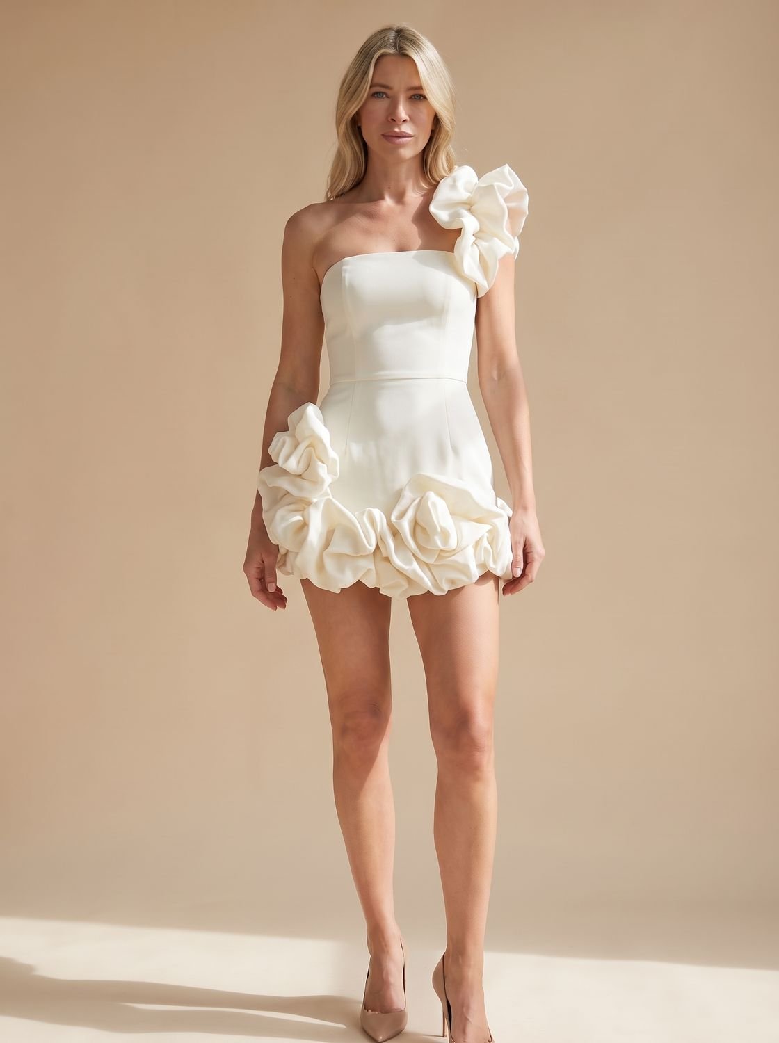 Women's Strapless Ruffle-Hem 3D Floral Mini Cocktail Dress