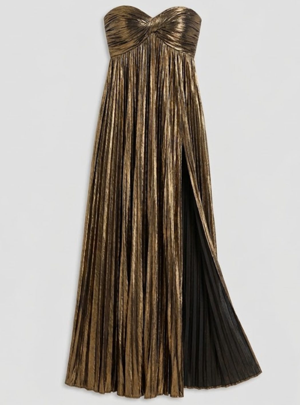 Women's Strapless Twisted-Bodice Pleated High-Slit Maxi Dress