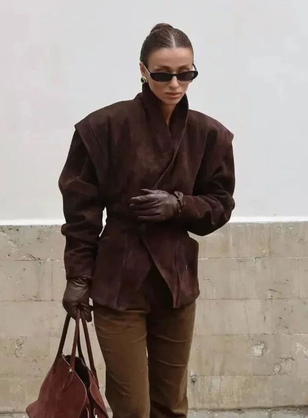 Women's Structured Faux Suede Wrap Blazer Jacket
