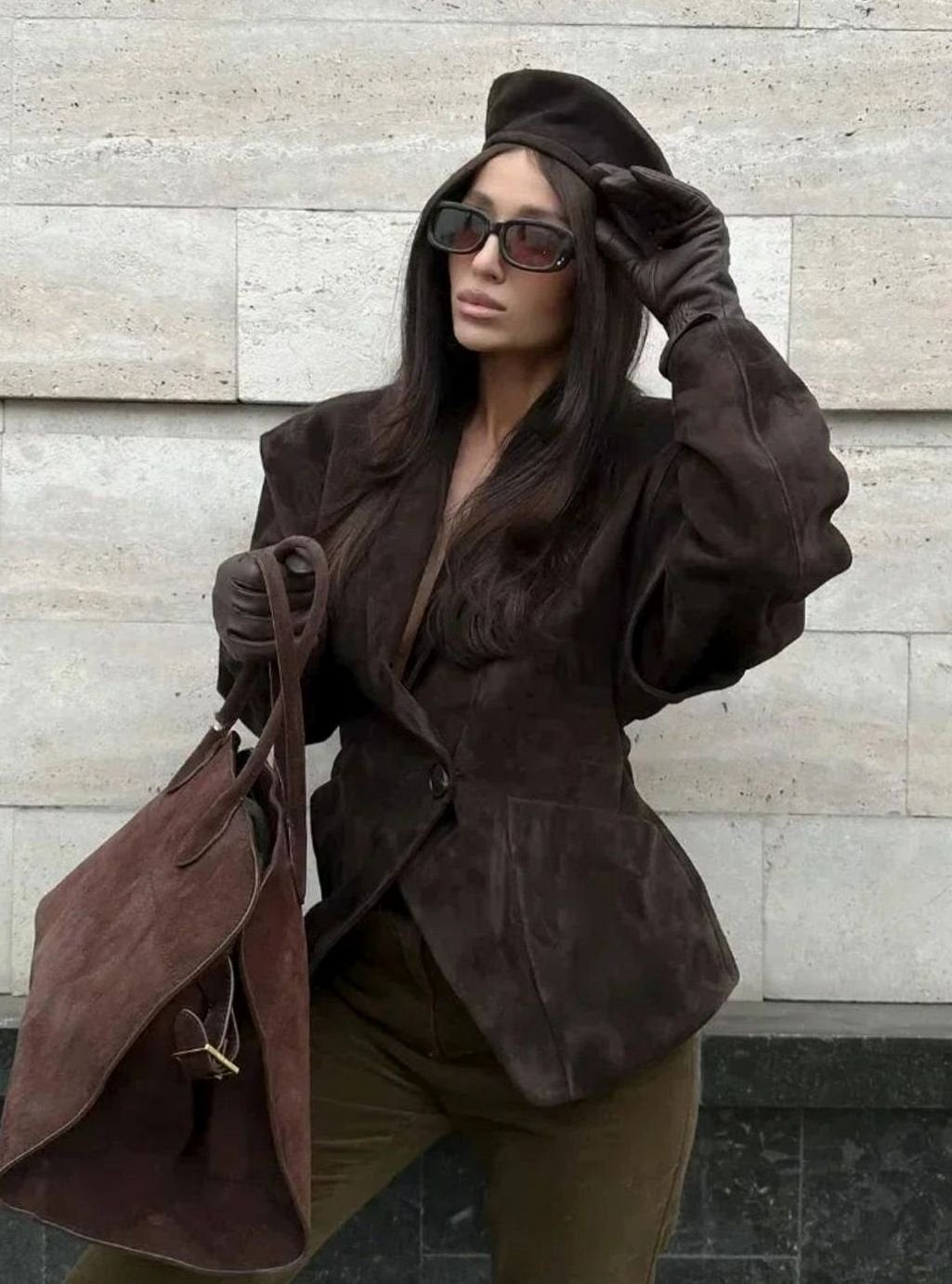Women's Structured Faux Suede Wrap Blazer Jacket