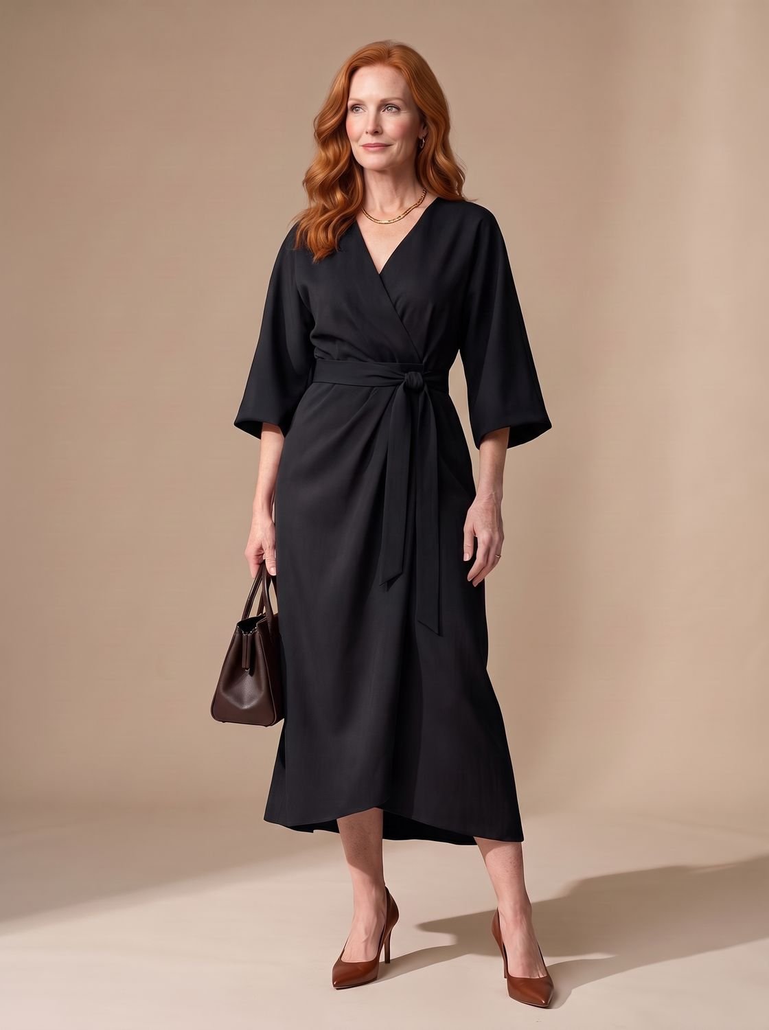 Women's Structured Waist Panel Midi Dress Balloon Sleeves