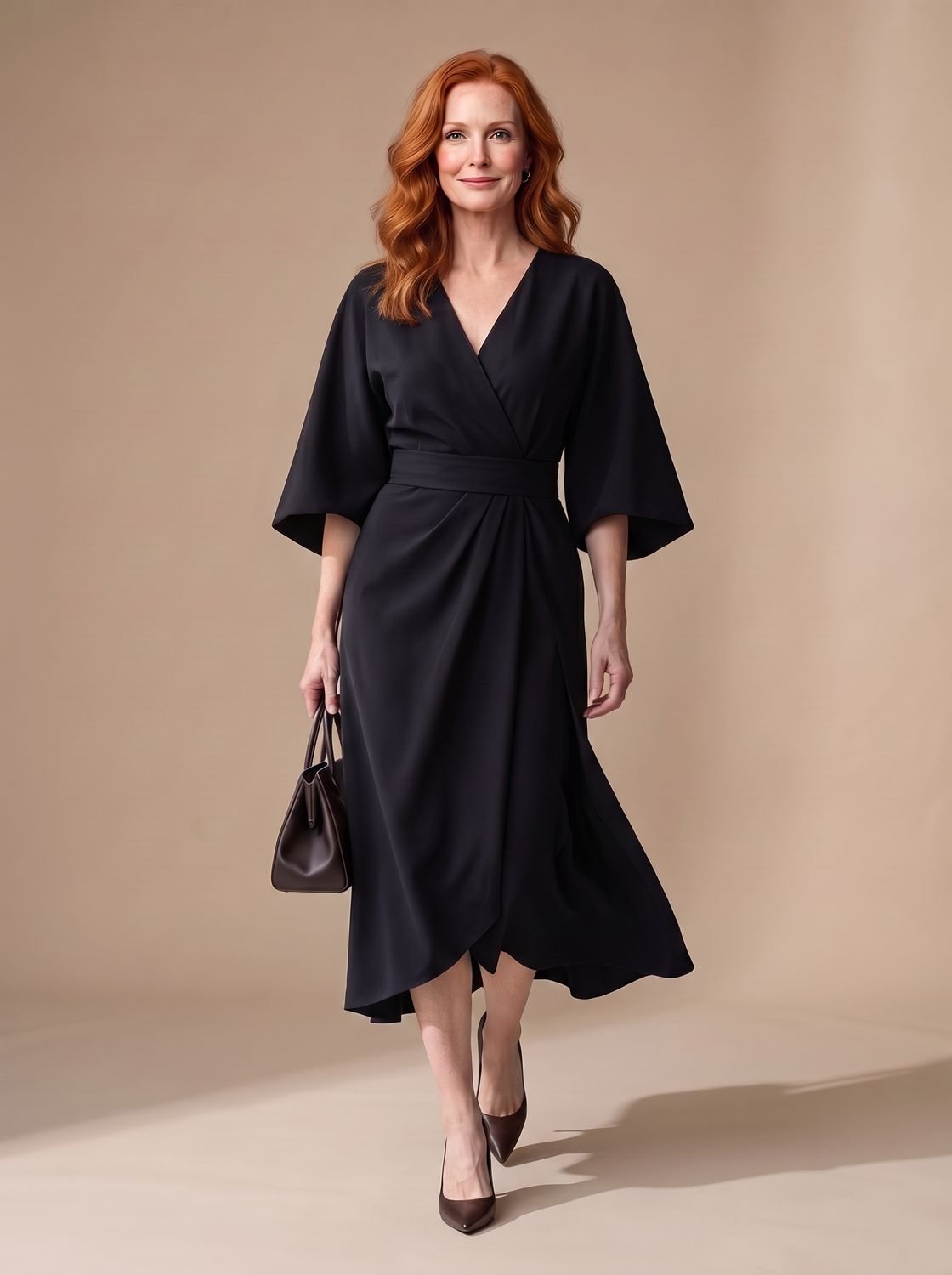 Women's Structured Waist Panel Midi Dress Balloon Sleeves