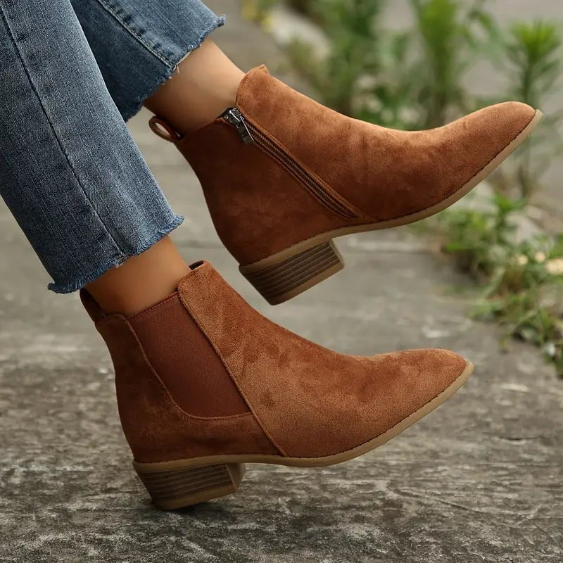 Women's Suede Ankle-Length Slip-On Chelsea Boots