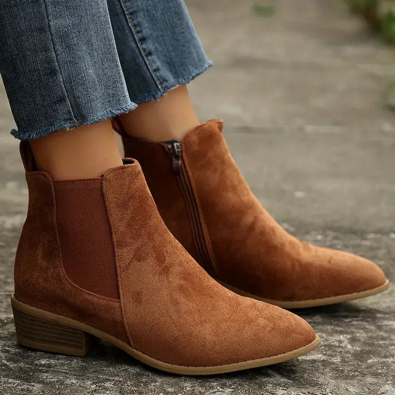 Women's Suede Ankle-Length Slip-On Chelsea Boots - Brown