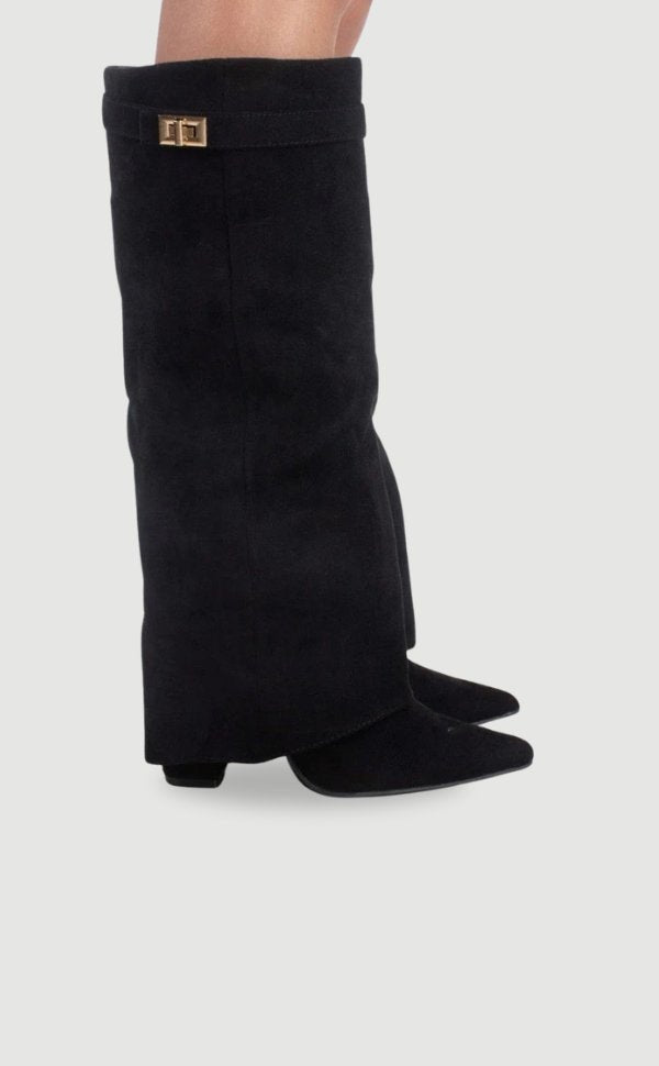 Women's Suede Knee-High Gold Hardware Boots