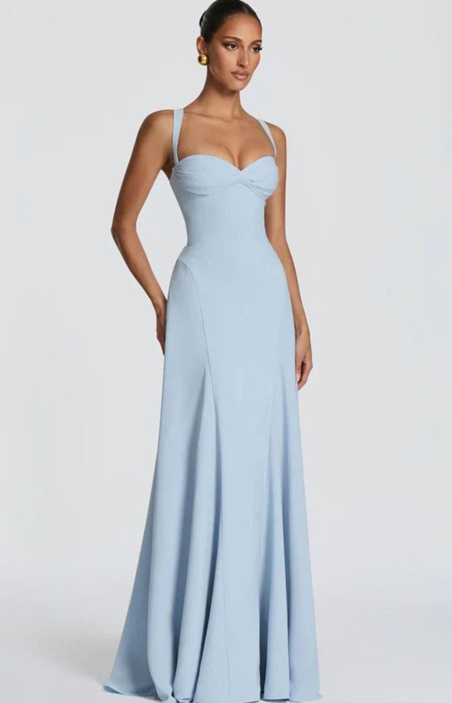 Women's Sweetheart Lace-Up Back Thin Strap Flared Maxi Dress