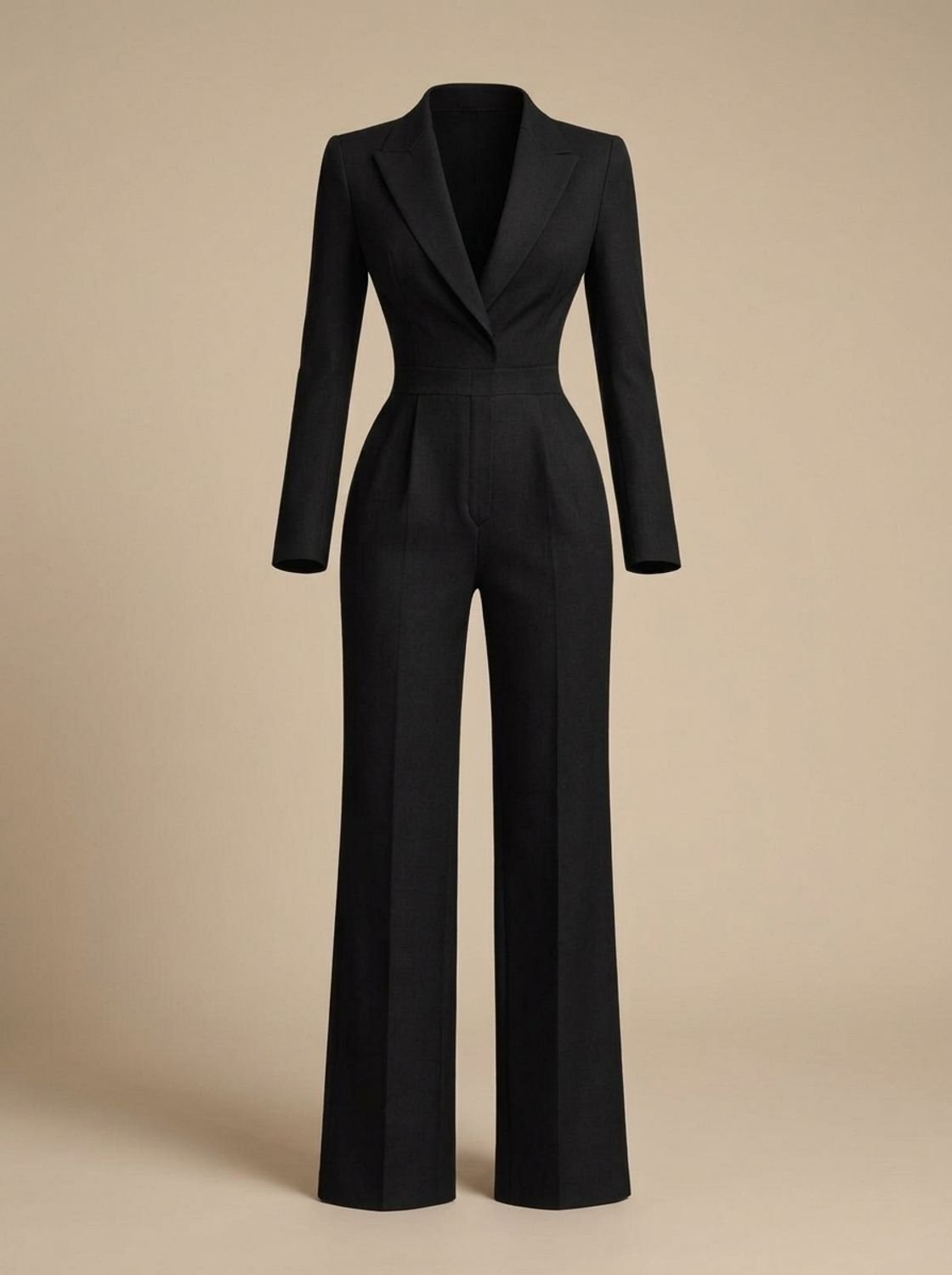 Women's Tailored Wrap-Front Long-Sleeve Wide-Leg Jumpsuit - Black