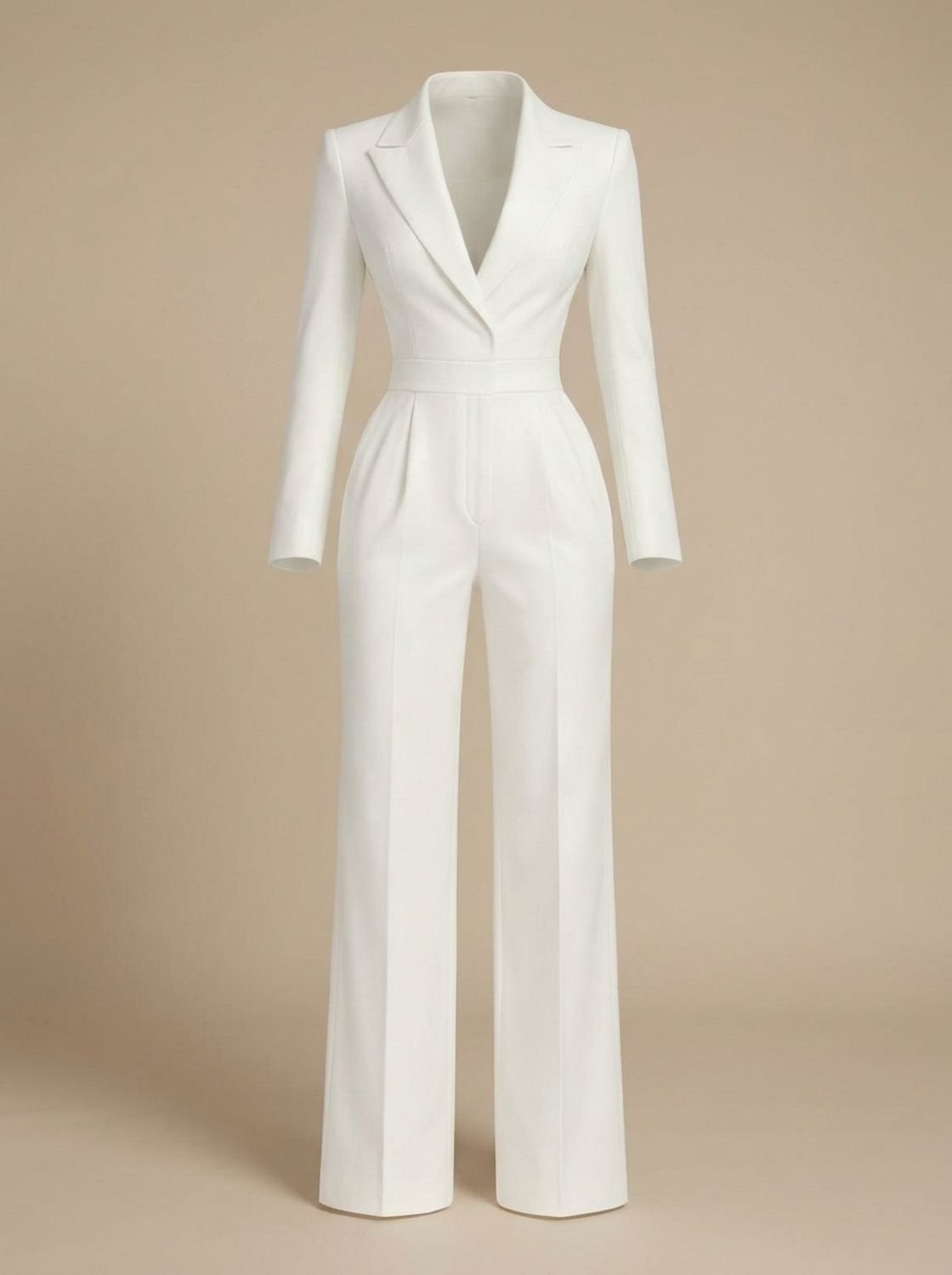 Women's Tailored Wrap-Front Long-Sleeve Wide-Leg Jumpsuit - White