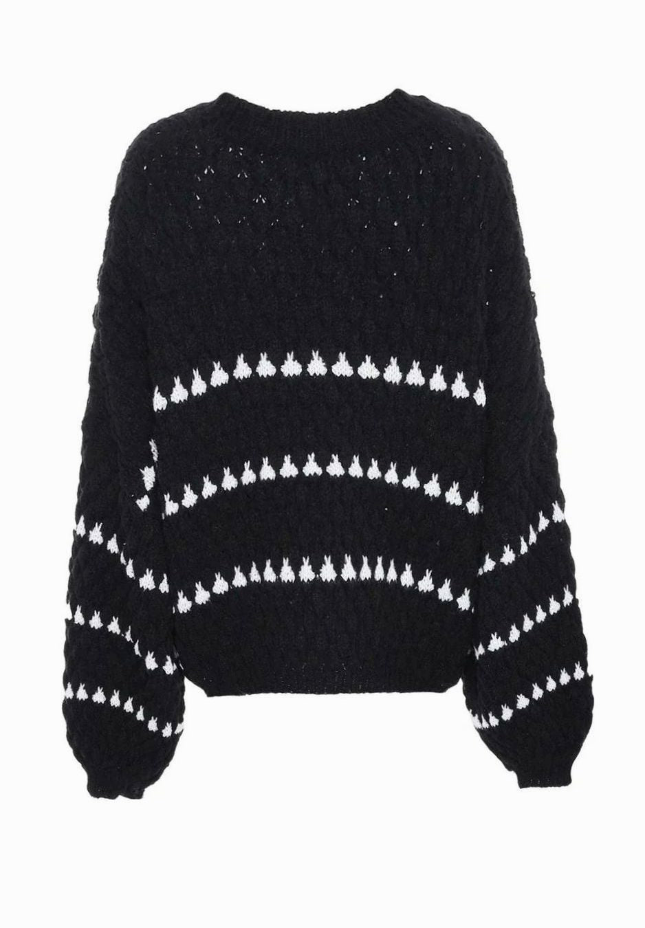 Women's Textured Knit Crewneck Sweater Geometric Stripe Pattern