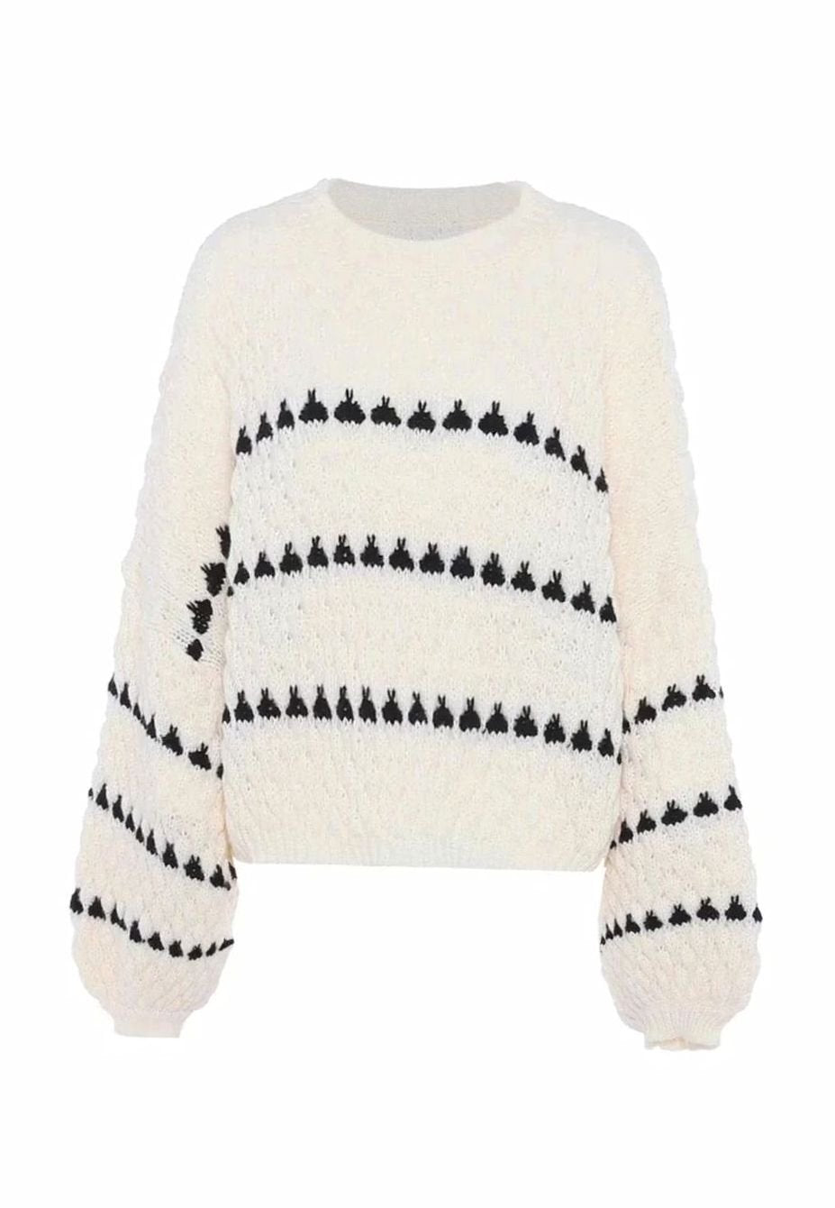 Women's Textured Knit Crewneck Sweater Geometric Stripe Pattern