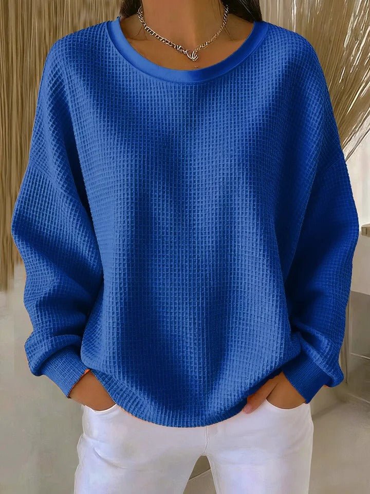 Women's Textured Knit Sweater Relaxed Fit Long Sleeve - Blue