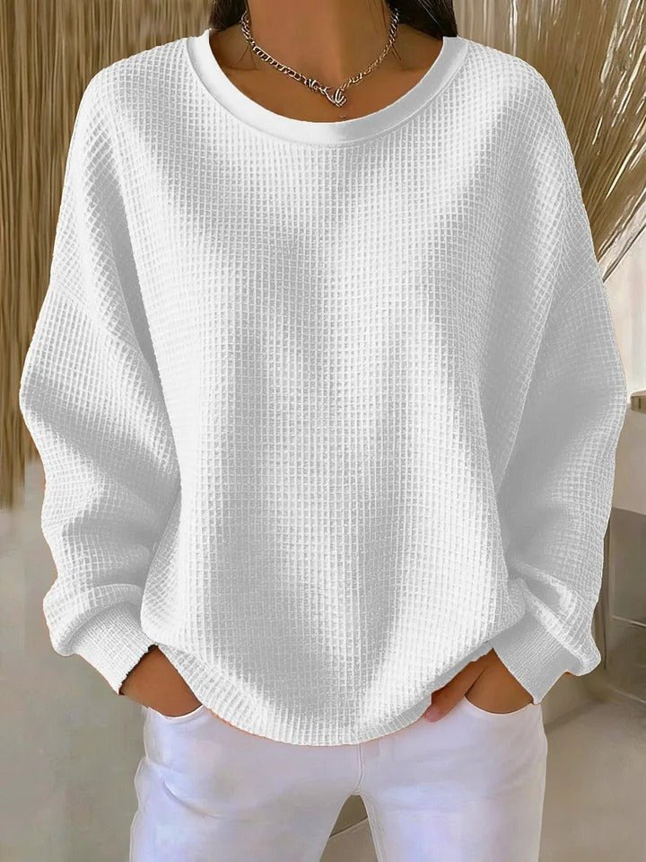 Women's Textured Knit Sweater Relaxed Fit Long Sleeve - White