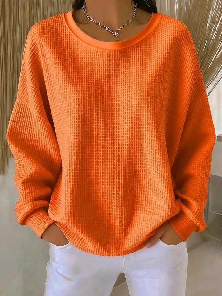 Women's Textured Knit Sweater Relaxed Fit Long Sleeve - Orange