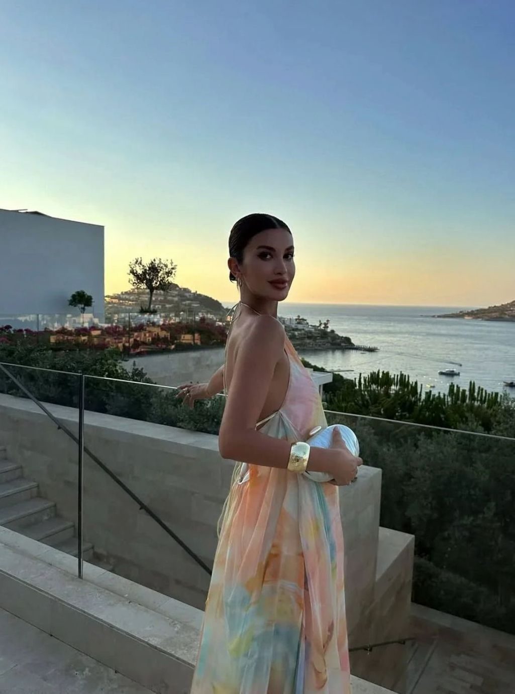 Women's Tie-Dye Print Halterneck Backless Flowy Maxi Dress