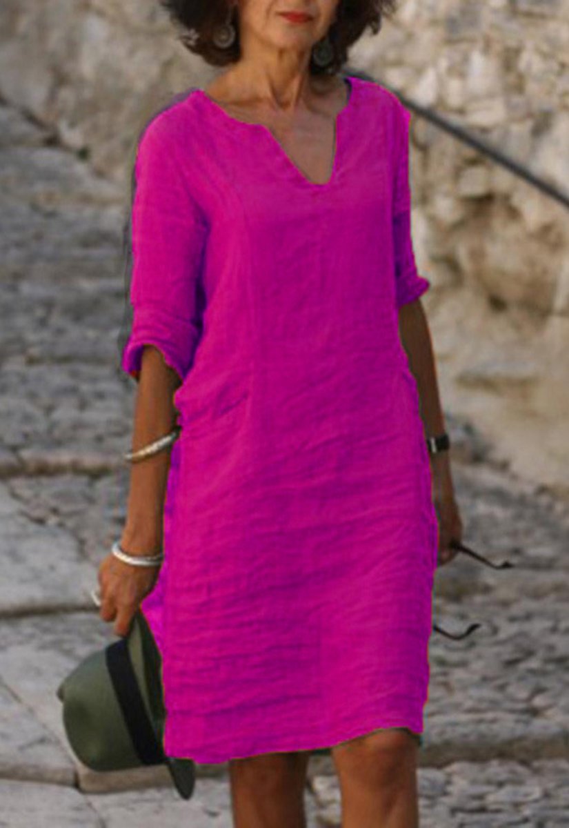 Women's V-Neck Relaxed-Fit A-Line Midi Dress - Purple