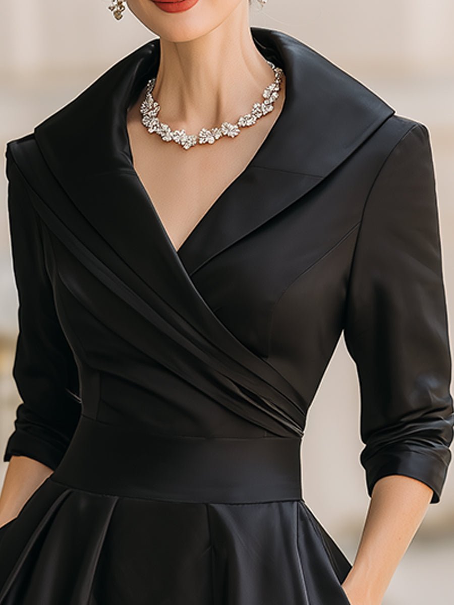Women's Vintage A-Line Wrap Midi Dress 3/4 Sleeve Full Skirt